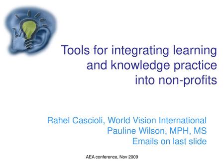 Tools for integrating learning and knowledge practice into non-profits