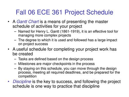 Fall 06 ECE 361 Project Schedule