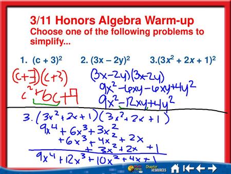 3/11 Honors Algebra Warm-up