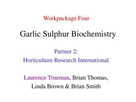 Garlic Sulphur Biochemistry