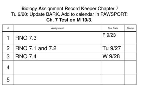 Biology Assignment Record Keeper Chapter 7