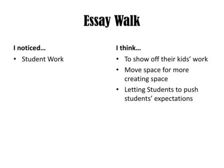 Essay Walk I noticed… I think… Student Work