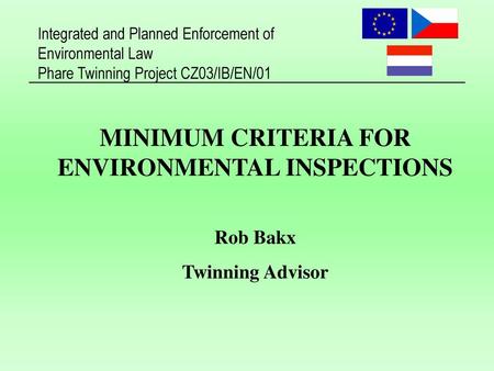 MINIMUM CRITERIA FOR ENVIRONMENTAL INSPECTIONS