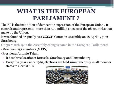 WHAT IS THE EUROPEAN PARLIAMENT ?