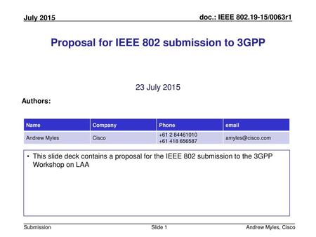 Proposal for IEEE 802 submission to 3GPP