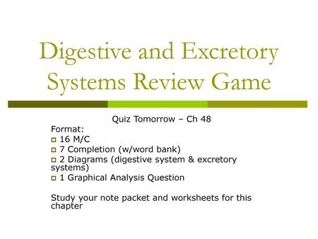 Digestive and Excretory Systems Review Game