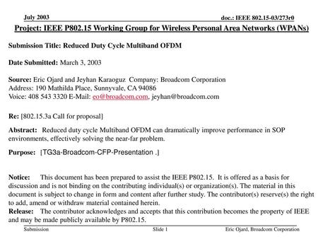 Submission Title: Reduced Duty Cycle Multiband OFDM