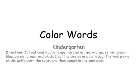 Color Words Kindergarten