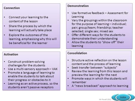 Connection Connect your learning to the content of the lesson