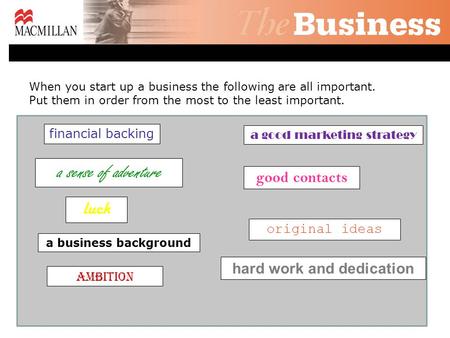 When you start up a business the following are all important. Put them in order from the most to the least important. financial backing luck ambition a.