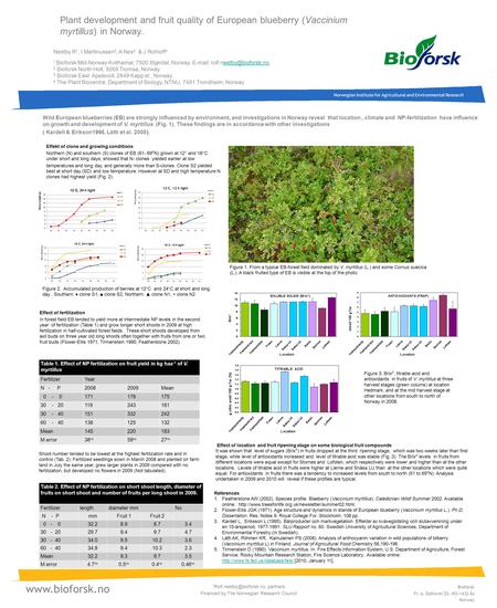 Www.bioforsk.no Norwegian Institute for Agricultural and Environmental Research Plant development and fruit quality of European blueberry (Vaccinium myrtillus)