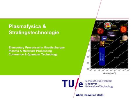 Plasmafysica & Stralingstechnologie Elementary Processes in Gasdischarges Plasma & Materials Processing Coherence & Quantum Technology.