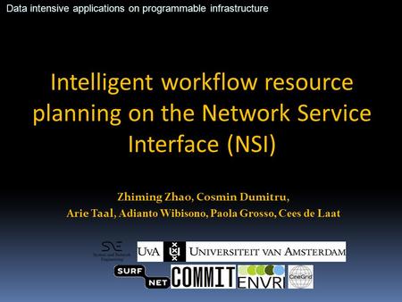 Intelligent workflow resource planning on the Network Service Interface (NSI) Zhiming Zhao, Cosmin Dumitru, Arie Taal, Adianto Wibisono, Paola Grosso,