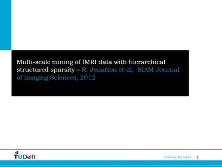 1 Challenge the future Multi-scale mining of fMRI data with hierarchical structured sparsity – R. Jenatton et al, SIAM Journal of Imaging Sciences, 2012.