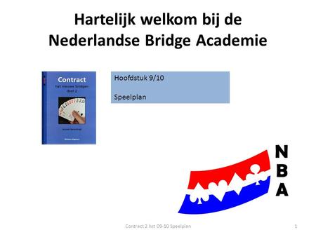 Hartelijk welkom bij de Nederlandse Bridge Academie Hoofdstuk 9/10 Speelplan 1Contract 2 hst 09-10 Speelplan.