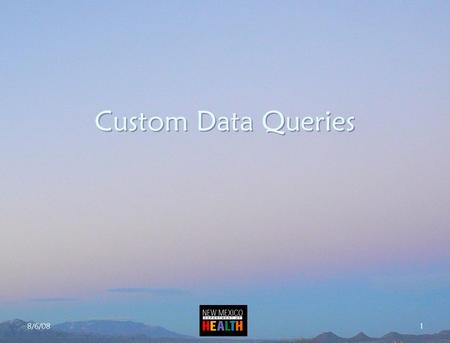 8/6/08 1 Custom Data Queries. 8/6/08 New Mexico Department of Health 2