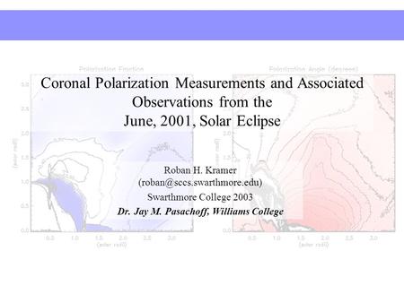 Coronal Polarization Measurements and Associated Observations from the June, 2001, Solar Eclipse Roban H. Kramer Swarthmore.