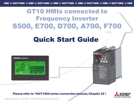 GT10 HMIs connected to Frequency Inverter S500, E700, D700, A700, F700