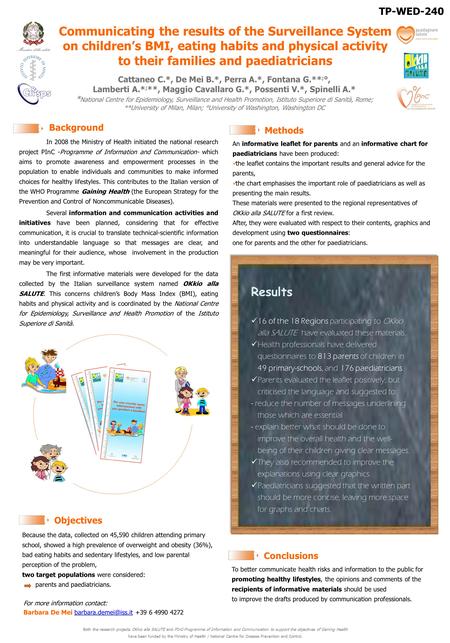 Communicating the results of the Surveillance System on children’s BMI, eating habits and physical activity to their families and paediatricians Background.