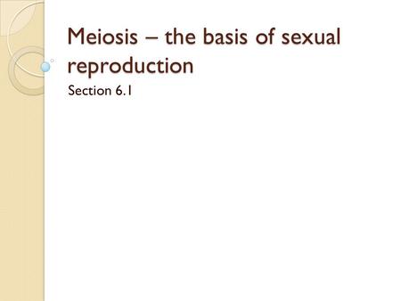 Meiosis – the basis of sexual reproduction