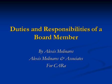 Duties and Responsibilities of a Board Member