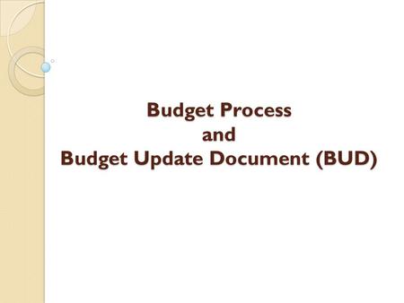 Budget Process and Budget Update Document (BUD)