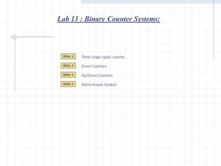 Lab 13 : Binary Counter Systems: