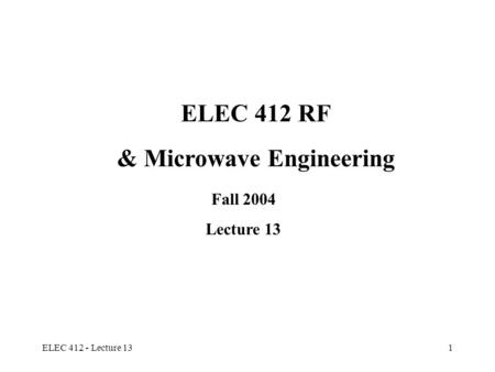 & Microwave Engineering