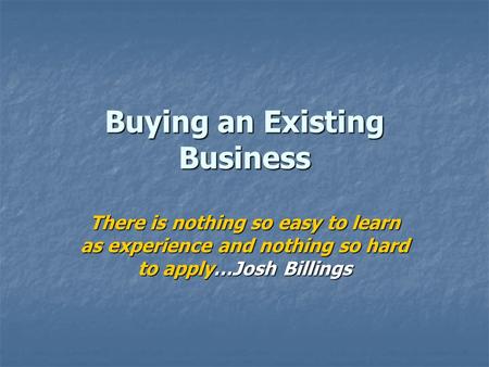 Buying an Existing Business