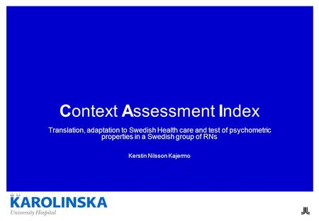 Context Assessment Index Translation, adaptation to Swedish Health care and test of psychometric properties in a Swedish group of RNs Kerstin Nilsson Kajermo.