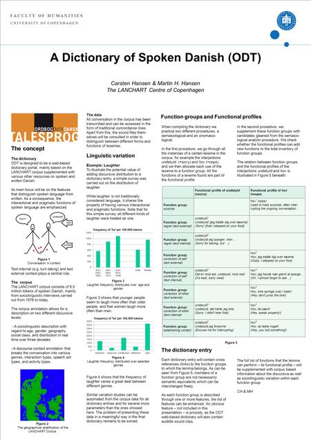 F A C U L T Y O F H U M A N I T I E S U N I V E R S I T Y O F C O P E N H A G E N A Dictionary of Spoken Danish (ODT) The concept The dictionary ODT is.