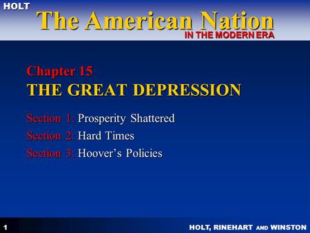 Chapter 15 THE GREAT DEPRESSION