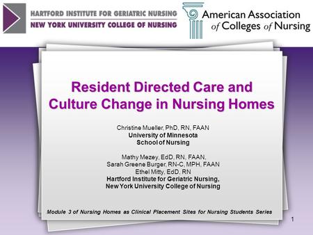 Resident Directed Care and Culture Change in Nursing Homes