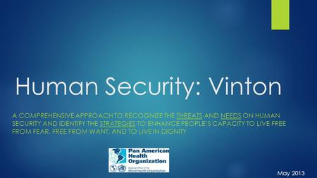 Human Security: Vinton A COMPREHENSIVE APPROACH TO RECOGNIZE THE THREATS AND NEEDS ON HUMAN SECURITY AND IDENTIFY THE STRATEGIES TO ENHANCE PEOPLE’S CAPACITY.