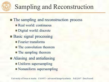 Sampling and Reconstruction