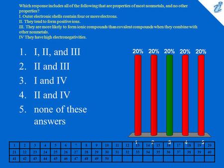 I, II, and III II and III I and IV II and IV none of these answers