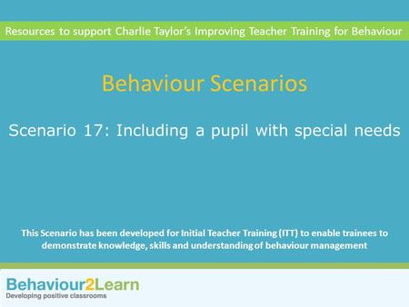 Scenario 17: Including a pupil with special needs