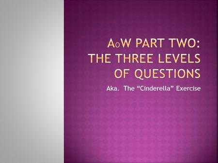 Aka. The “Cinderella” Exercise.  All levels of questions can be explained using the story of “Cinderella”   MdFw.