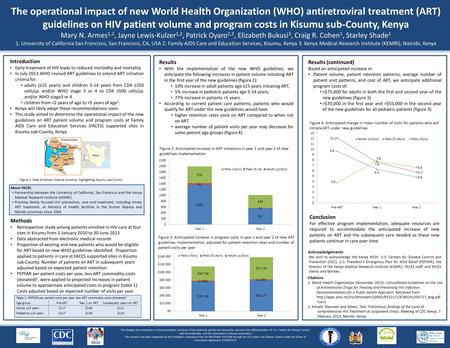 The operational impact of new World Health Organization (WHO) antiretroviral treatment (ART) guidelines on HIV patient volume and program costs in Kisumu.