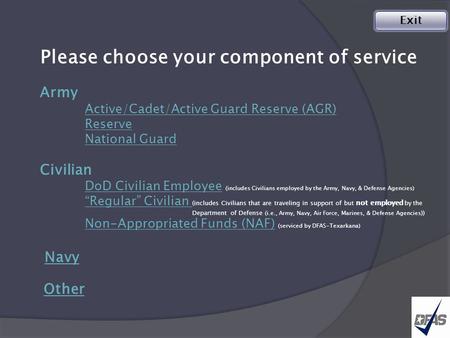 1 Please choose your component of service Exit. Help For this specific trip, are you able to file and/or have you ever filed all or any portion of this.