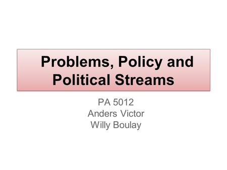 Problems, Policy and Political Streams