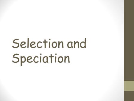 Selection and Speciation