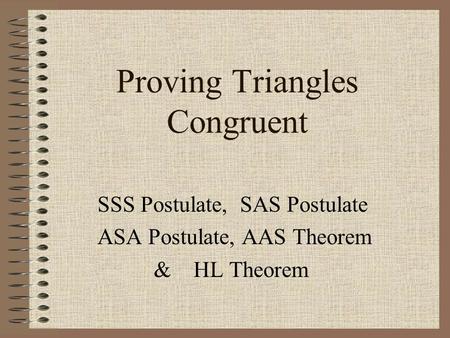 Proving Triangles Congruent