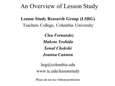 An Overview of Lesson Study