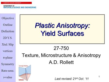 Plastic Anisotropy: Yield Surfaces