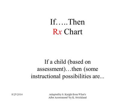 Adapted by S. Knight from What's After Assessment? by K. Strickland