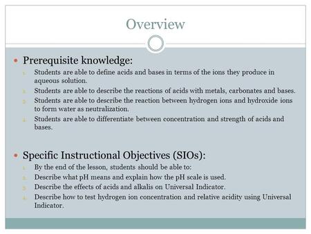 Overview Prerequisite knowledge: