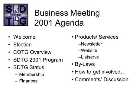 Business Meeting 2001 Agenda