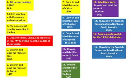 1. Fill in your heading. NAME: PER: 3. Then, color each country according to the key. 2. Fill in your key with the names and colors below. 4. Underline.