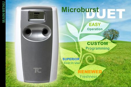 EASY Operation CUSTOM Programming RENEWED Freshness SUPERIOR Cost in Use DUET Microburst MAIN MENU.